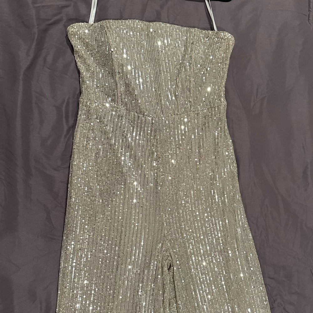 Elegant Silver Sequin Jumpsuit